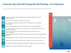Cybersecurity checklist during remote working for employees ppt powerpoint grid