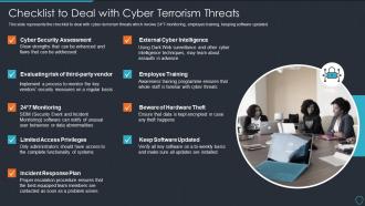 Cyberterrorism it checklist to deal with cyber terrorism threats ppt slides templates