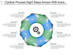 Cyclical process eight steps arrows with icons and textboxes