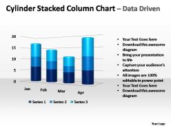Cylinder stacked column chart data driven powerpoint templates