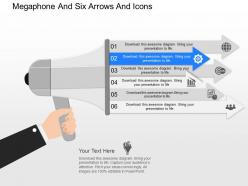 Cz megaphone and six arrows and icons powerpoint template