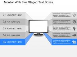 Da monitor with five staged text boxes powerpoint template