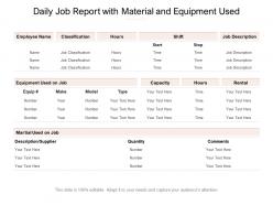 Daily job report with material and equipment used