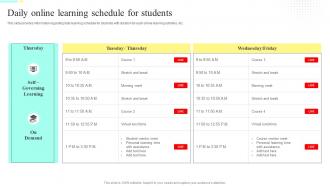 Daily Online Learning Schedule For Students Distance Training Playbook Ppt Slides Infographic Template