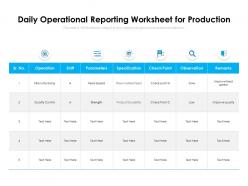 Daily operational reporting worksheet for production