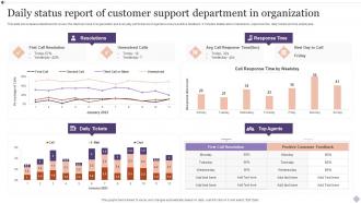 Daily Status Report Of Customer Support Department In Organization