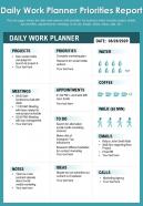 Daily work planner priorities report presentation report infographic ppt pdf document