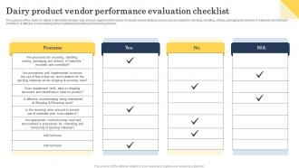 Dairy Product Vendor Performance Evaluation Checklist