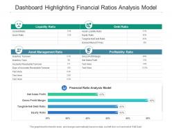 Dashboard highlighting financial ratios analysis model