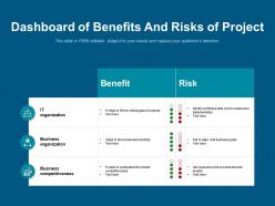 Dashboard of benefits and risks of project