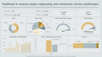 Dashboard To Measure Project Engineering And Construction Services Performance