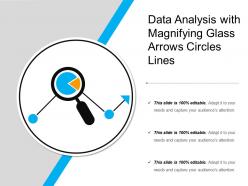 Data analysis with magnifying glass arrows circles lines