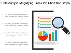 Data analytic magnifying glass pie chart bar graph