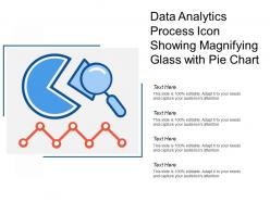 Data analytics process icon showing magnifying glass with pie chart