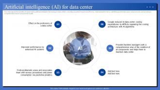 Data Center Technologies IT Artificial Intelligence AI For Data Center Ppt Infographics Icons