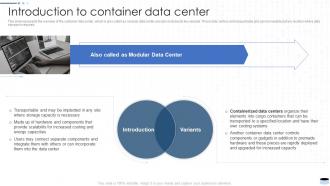 Data Center Types It Introduction To Container Data Center Ppt Slides Infographic Template
