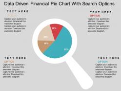 Data driven financial pie chart with search options powerpoint slides