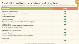 Data Driven Marketing Strategic Checklist To Cultivate Team Ppt Professional MKT SS V