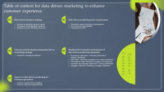 Data Driven Marketing To Enhance Customer Experience Table Of Content MKT SS V Professional Content Ready