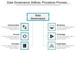 Data governance defines procedure process communication organization technology