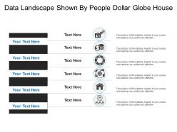 Data landscape shown by people dollar globe house