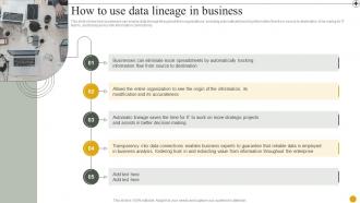 Data Lineage IT How To Use Data Lineage In Business Ppt Presentation Layouts Outfit