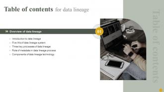 Data Lineage Table Of Contents Ppt Powerpoint Presentation Model Outline