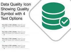 Data quality icon showing quality symbol with 4 text options