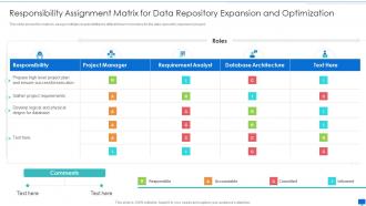 Data storage system optimization action plan responsibility assignment matrix for data repository expansion