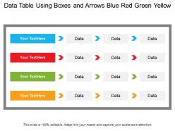 Data table using boxes and arrows blue red green yellow