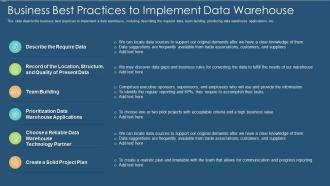 Data warehouse it business best practices to implement data warehouse