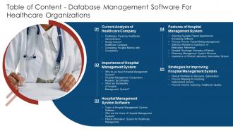 Database Management Software For Healthcare Organizations Table Of Content