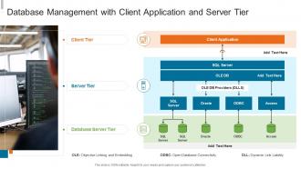 Database management with client application and server tier