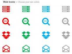 Database minus magnifier dropbox open mail ppt icons graphics