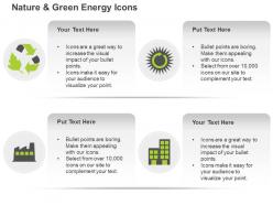 Db green energy symbols with text boxes ppt icons graphics