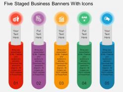 De five staged business banners with icons flat powerpoint design