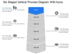 De six staged vertical process diagram with icons powerpoint template