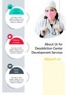 Deaddiction Center Development Services For About Us One Pager Sample Example Document