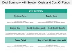 Deal Summary With Solution Costs And Cost Of Funds