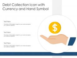 Debt collection icon with currency and hand symbol