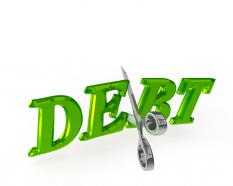 Debt graphic with scissor with cutting action stock photo