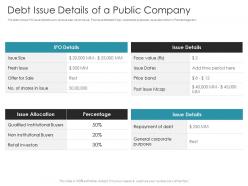 Debt Issue Details Of A Public Company Pitch Deck Raise Debt IPO Banking Institutions Ppt Elements
