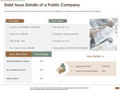Debt issue details of a public company pitch deck raise post ipo debt banking institutions ppt ideas picture