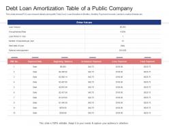 Debt loan amortization table of a public company stock market launch banking institution ppt tips