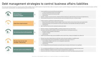 Debt Management Strategies To Control Business Affairs Liabilities