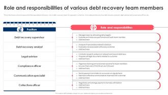 Debt Recovery Process Role And Responsibilities Of Various Debt Recovery Team Members