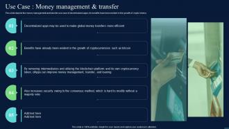 Decentralized Apps Use Case Money Management And Transfer Ppt Icon Layout