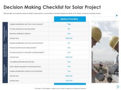 Decision making checklist for solar project warranty ppt powerpoint presentation model