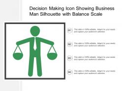 Decision making icon showing business man silhouette with balance scale
