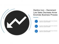 Decline icon decrement low sales decrease arrow encircles business process